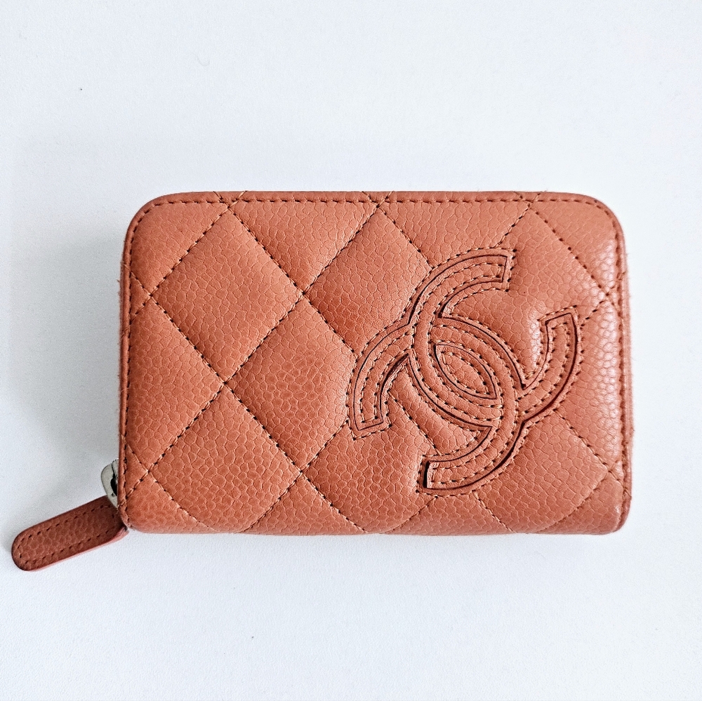 Chanel Coral Caviar Leather Card Holder Wallet